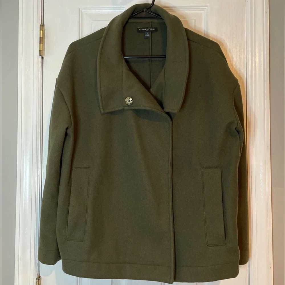 Banana Republic Factory Melton Moto Jacket Green Small - Picture 2 of 16
